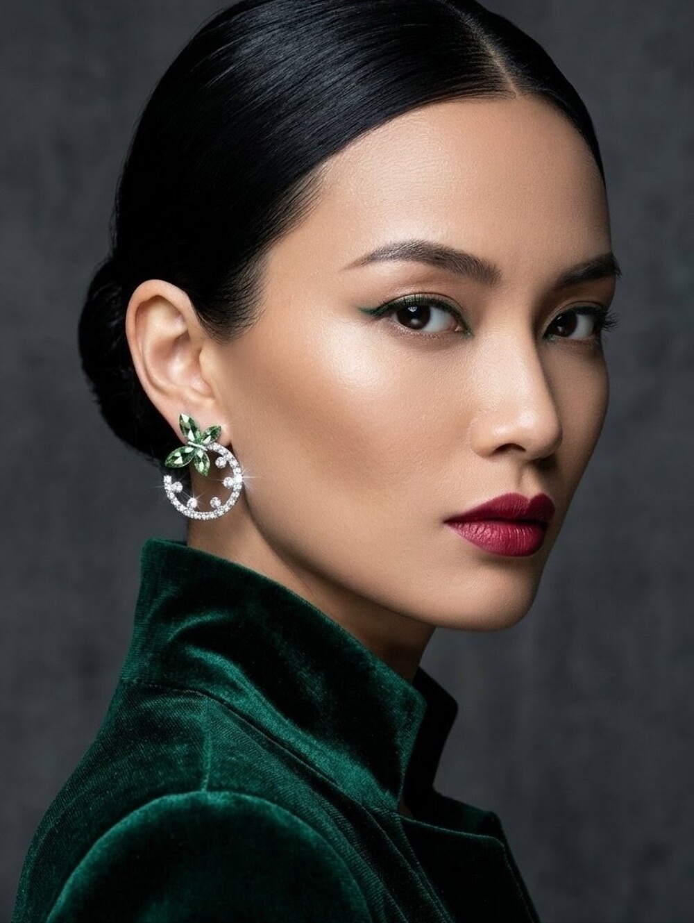 Green Crystal Floral Hoop Earrings - Women Jewelry